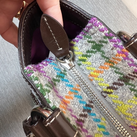 COACH Wool Tattersall Purse in Grey Plaid with lilac satin interior - Picture 6 of 11